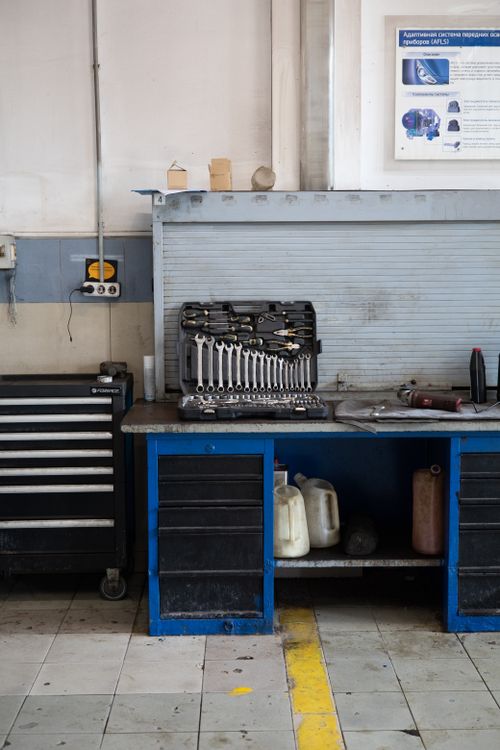 Mechanic tools on workbench